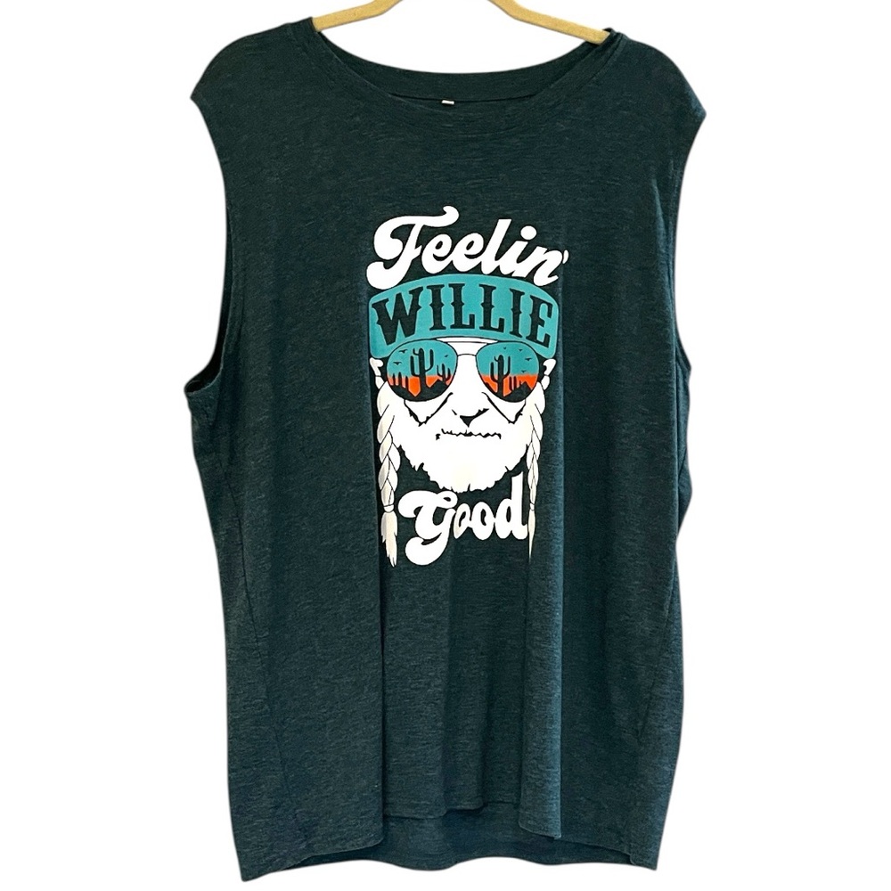 FEELIN WILLIE GOOD GRAPHIC PRINT TANK TOP GREEN SIZE 2XL UNISEX